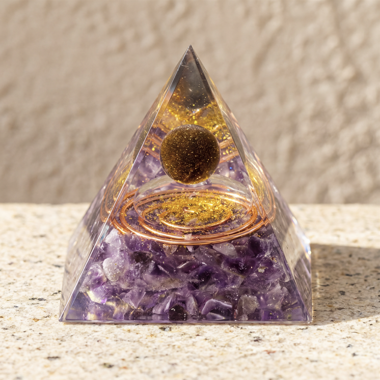 Orgonite Pyramid in Amethyst – Empath Protection & Mental Peace