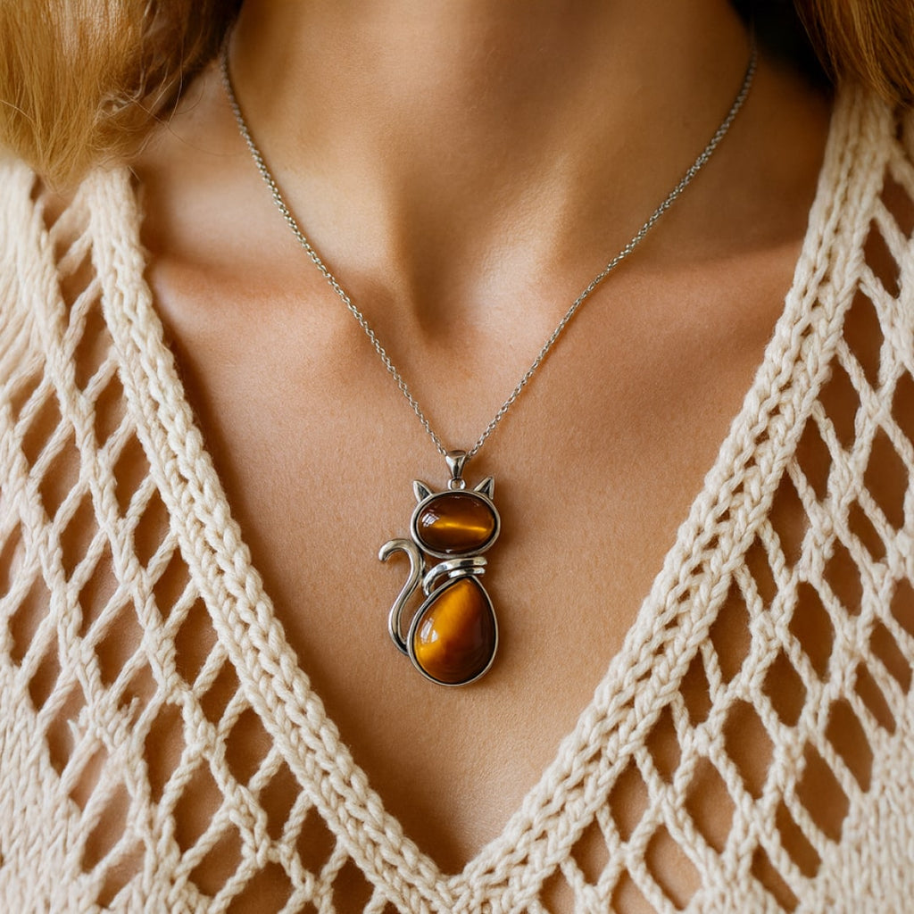 Cat Pendant in Natural Stone